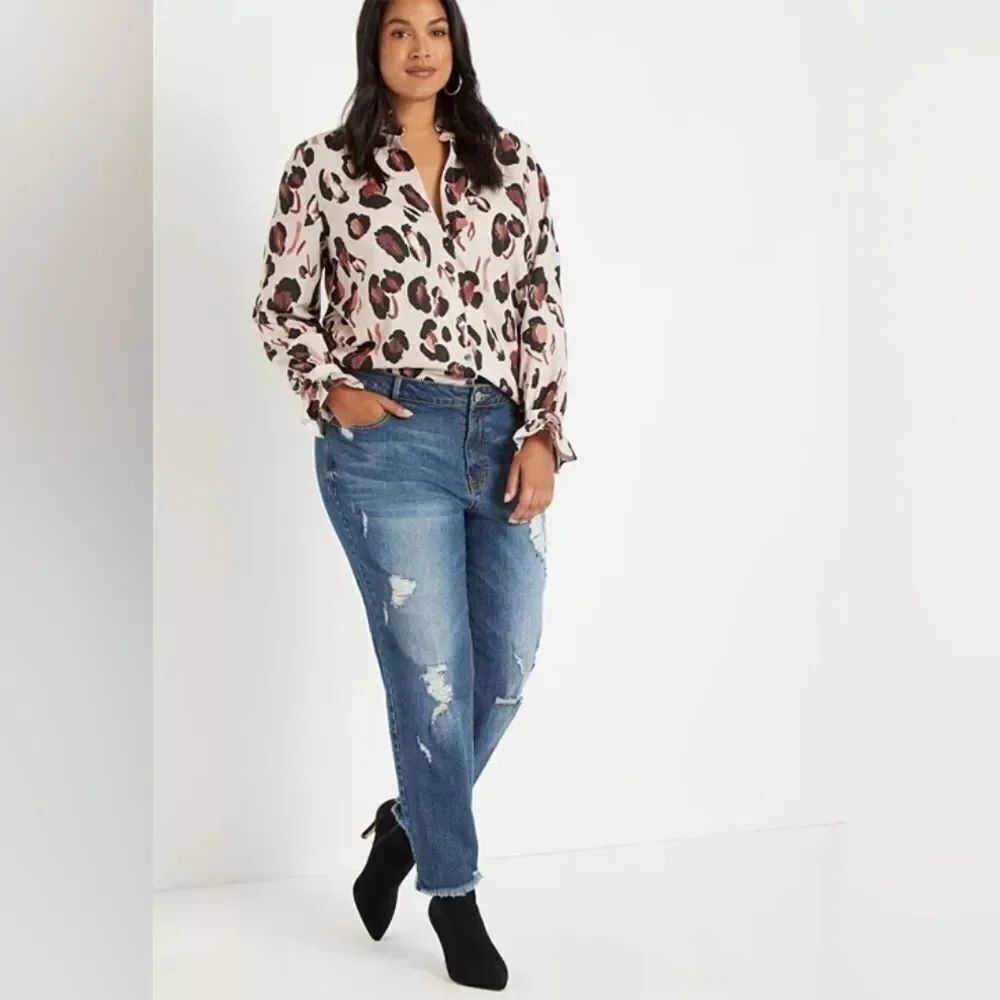 Eloqouii Classic Watercolor Animal Print Button Front with Ruffle Details Top